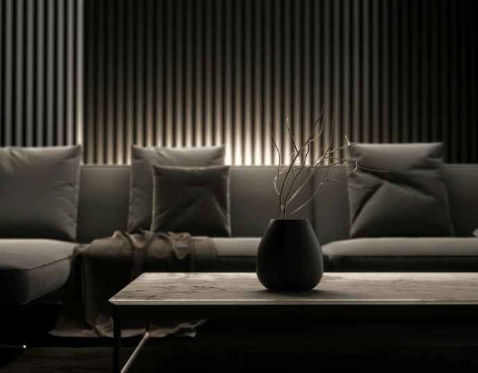 a black and white photo of a living room